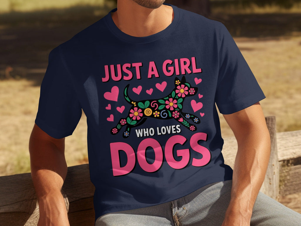 Just A Girl Who Loves Dogs Floral Dog Design T-Shirts
