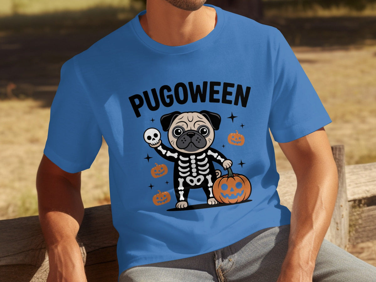 Pugoween Halloween Pug Dog Skeleton Costume T-Shirts