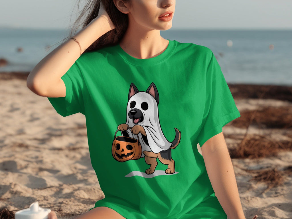 Cute German Shepherd Dressed as Ghost for Halloween T-Shirts