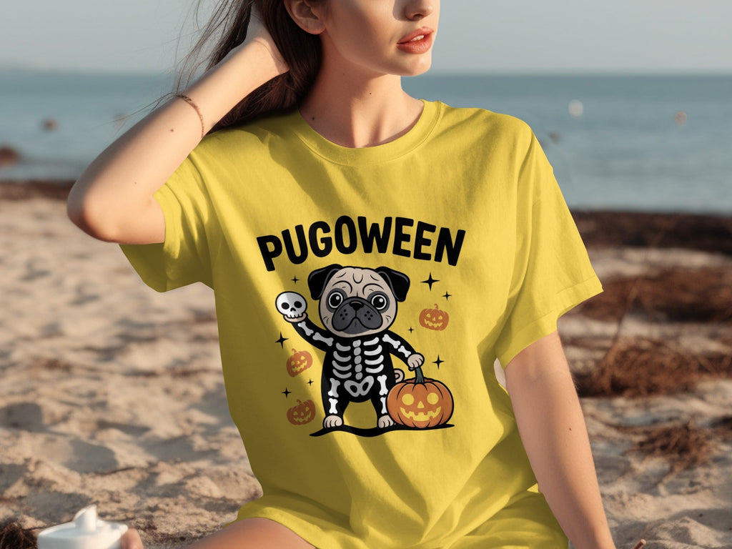 Pugoween Halloween Pug Dog Skeleton Costume T-Shirts