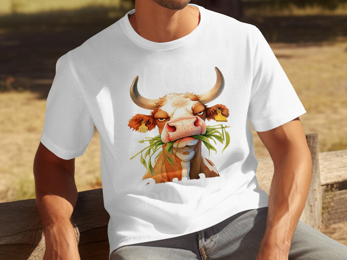 I Call Bullshit Cow with Grass Mouth Funny Farm T-Shirts