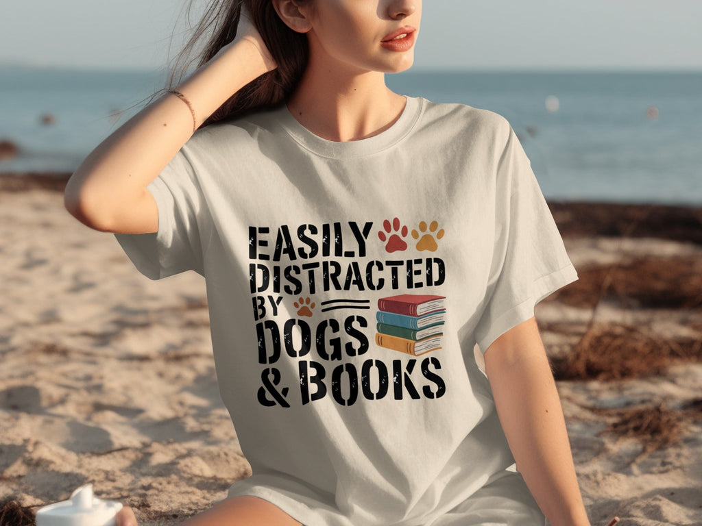Easily Distracted by Dogs & Books Design Cool T-Shirts product image 7