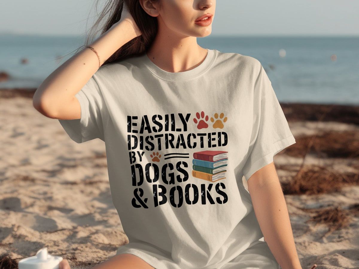 Easily Distracted by Dogs & Books Design Cool T-Shirts product image 7