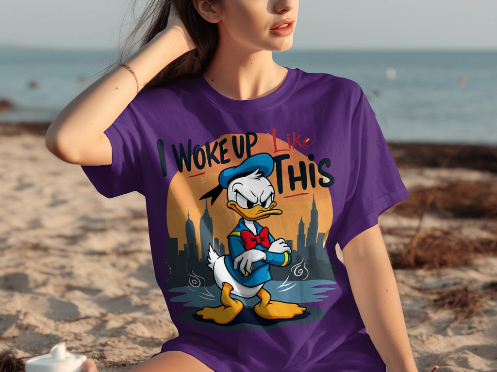 Donald Duck I Woke Up Like This On Cityscape Backdrop T-Shirts