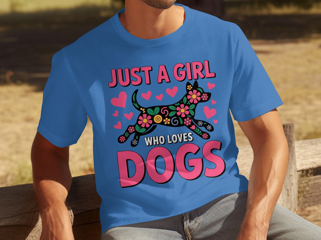 Just A Girl Who Loves Dogs Floral Dog Design T-Shirts
