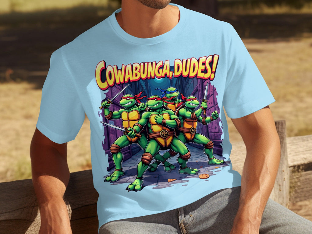 Cowabunga Dudes Four Turtles with Swords in Alley T-Shirts